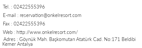 Onkel Hotels Beldibi Resort telefon numaralar, faks, e-mail, posta adresi ve iletiim bilgileri